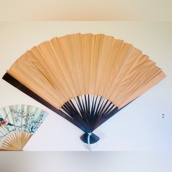 Elegant Tan and Brown Wall Fan Decor. Vintage - Picture 4 of 5
